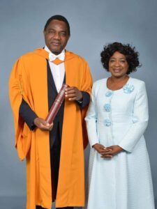 Dr. Hakainde Sammy Hichilema and First Lady Mutinta Hichilema at Heriot-Watt University Edinburgh campus Scotland on Thursday 20th June 2024